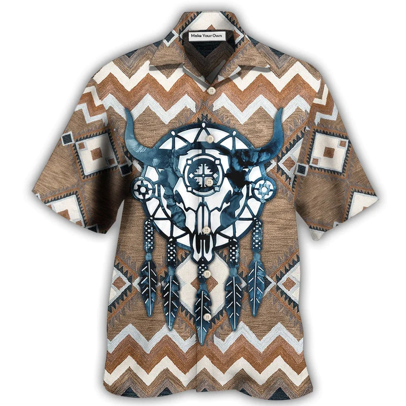 Bohemian Skull Peace Dreamcather Hawaiian Shirt Pattern Detail For Vacation Travel And Daily Wear
