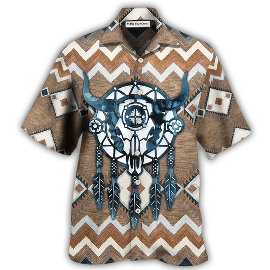 Bohemian Skull Peace Dreamcather Hawaiian Shirt Pattern Detail For Vacation Travel And Daily Wear