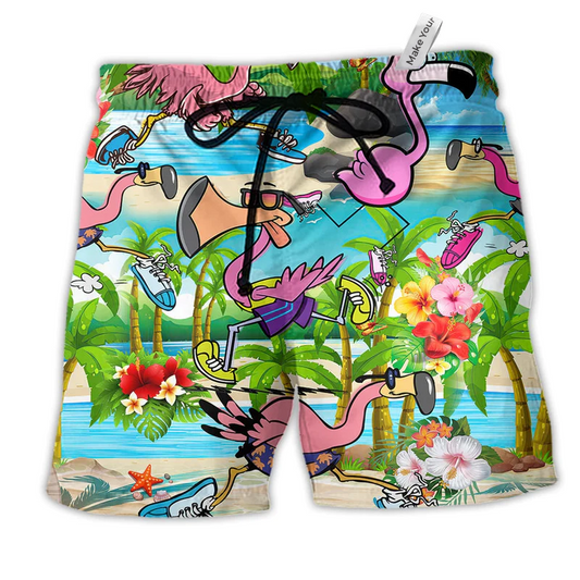 Flamingo The Running Flamingoes So Beautiful Beach Shorts For Marine Inspired Outdoor Wear