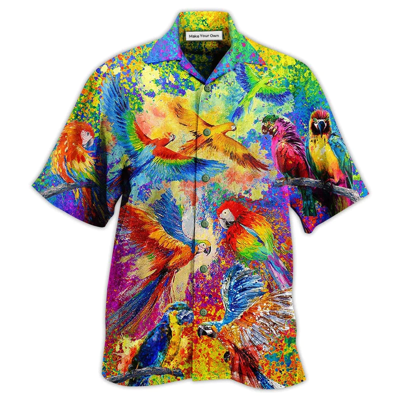 Colorful Parrot Hawaiian Shirt Pattern Detail For Summer Holidays And Outdoor Fun