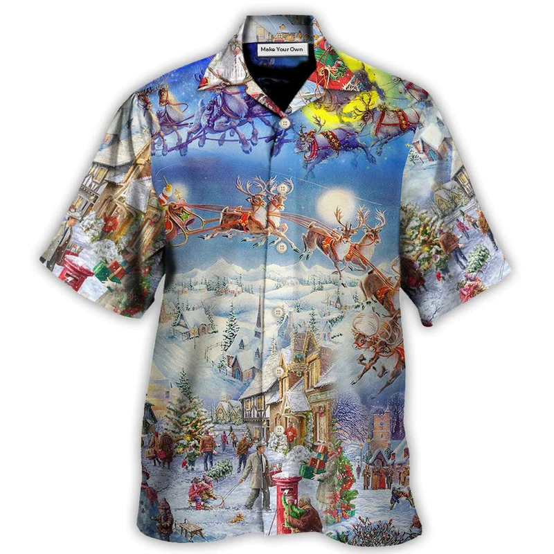 Christmas Santa Reindeer Hawaiian Shirt Artwork Detail For Resort Trips And Outdoor Activities