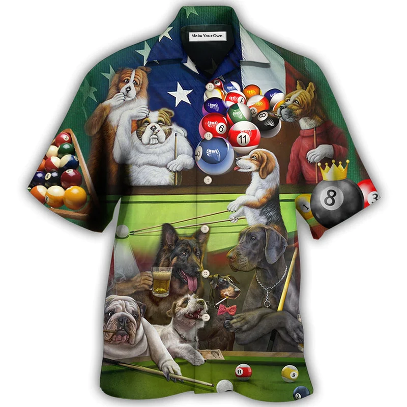 Funny Billiard Independence Day Dogs Hawaiian Shirt For Poolside Relaxation And Sunny Getaways