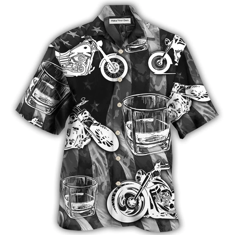Motorcyles Whiskey Hawaiian Shirt Design Detail For Beach Days And Holiday Travel