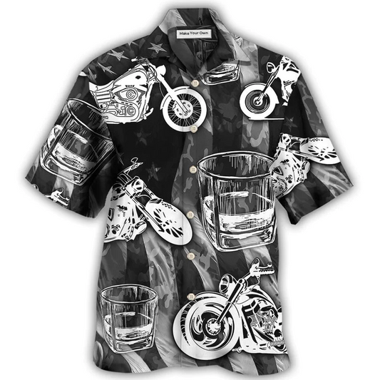 Motorcyles Whiskey Hawaiian Shirt Design Detail For Beach Days And Holiday Travel
