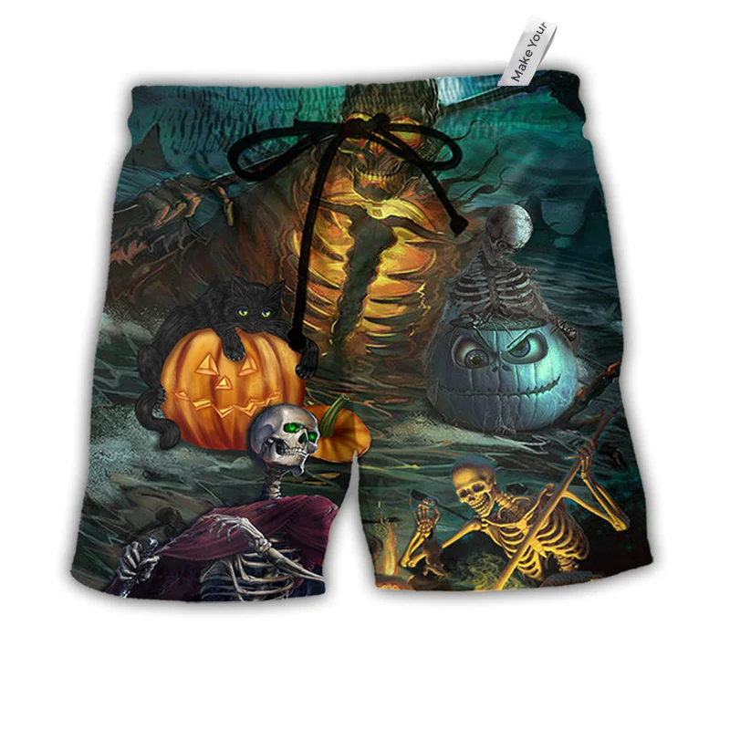 Halloween Skull Dark Scary Hawaiian Print Beach Shorts For Striking Resort Looks
