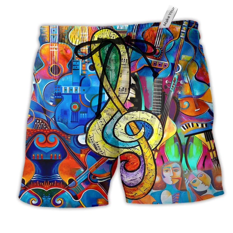 Music Love Live Life Style Hawaiian Print Beach Shorts For Resort Trips And Weekend Wear