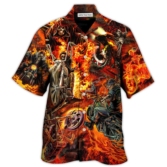 Motorcycle Skull Fire Burning Hawaiian Shirt For Beach Parties And Weekend Getaways