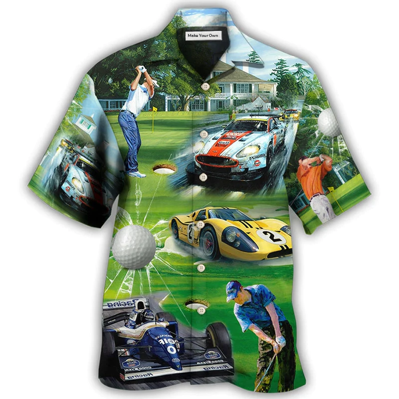 Racing Golf Hawaiian Shirt Artwork Detail For Resort Trips And Outdoor Activities