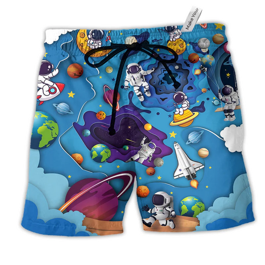 Galaxy Spaceship Fly To Galaxy Lovely Hawaiian Beach Shorts For Weekend Adventures And Comfort
