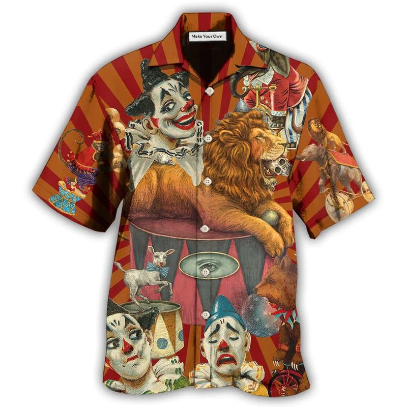 Playful Clown And Lion Hawaiian Shirt For Tropical Getaways Outdoor Fun And Everyday Wear