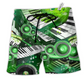 Music Love Green Style So Cool Hawaiian Print Beach Shorts For Music Lover Vacation Wear