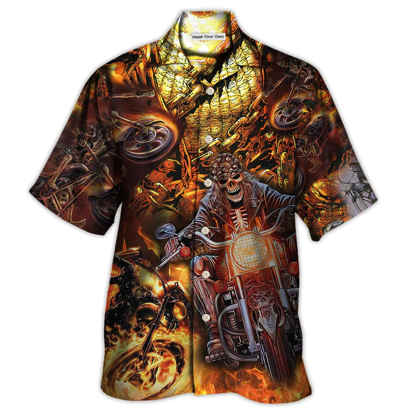 Skull Motorcycle Racing Fast Fire New Hawaiian Shirt Pattern View For Relaxed Warm Weather Outfits