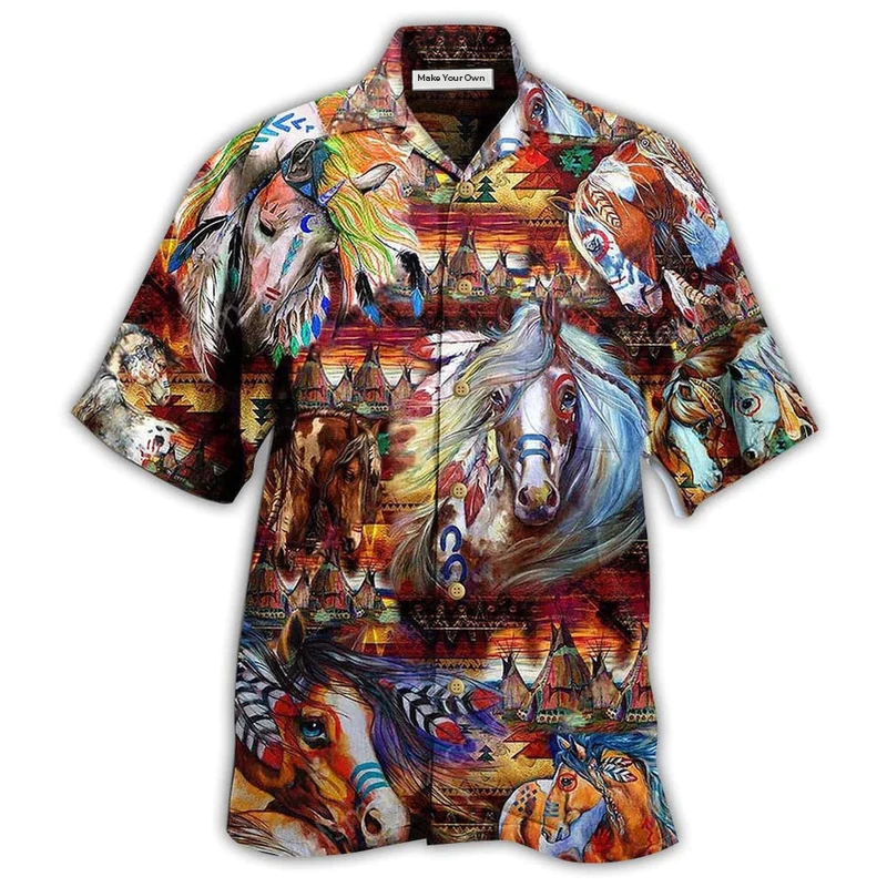 Bohemian Horse Amazing Hawaiian Shirt Pattern Detail For Summer Holidays And Outdoor Fun