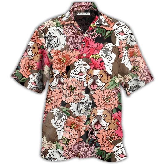 Floral Bulldog Hawaiian Shirt Design Detail For Beach Days And Holiday Travel