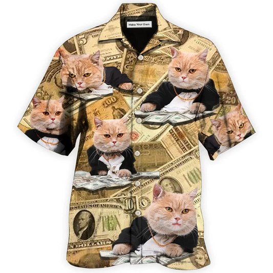 Vintage Cat Money Hawaiian Shirt For Summer Vacation And Beach Travel