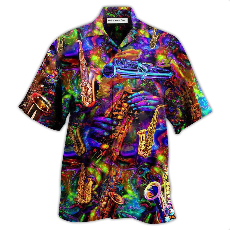 Playful Saxophone Music Hawaiian Shirt For Tropical Holiday Resort Parties And Everyday Style