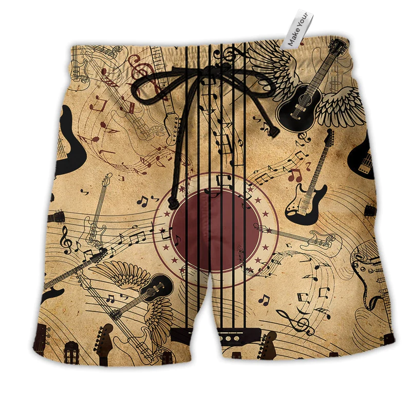 Vintage Music Guitar Beach Shorts For Island Getaways And Relaxed Casual Wear