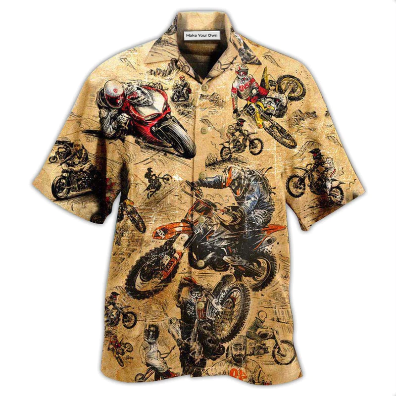 Retro Vintage Motorcycle Racing Hawaiian Shirt For Beach Parties And Weekend Getaways