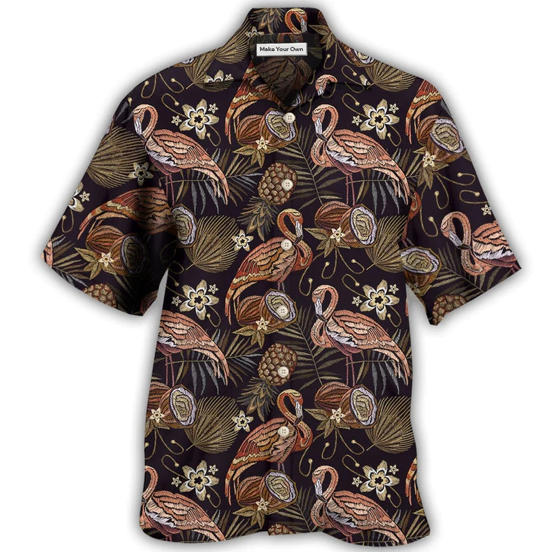 Vintage Classic Flamingo Pineapple Hawaiian Shirt Design Detail For Beach Days And Holiday Travel
