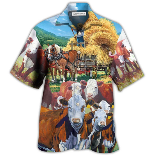 Peaceful Cow Hereford Hawaiian Shirt For Resort Getaways And Comfortable Summer Activities