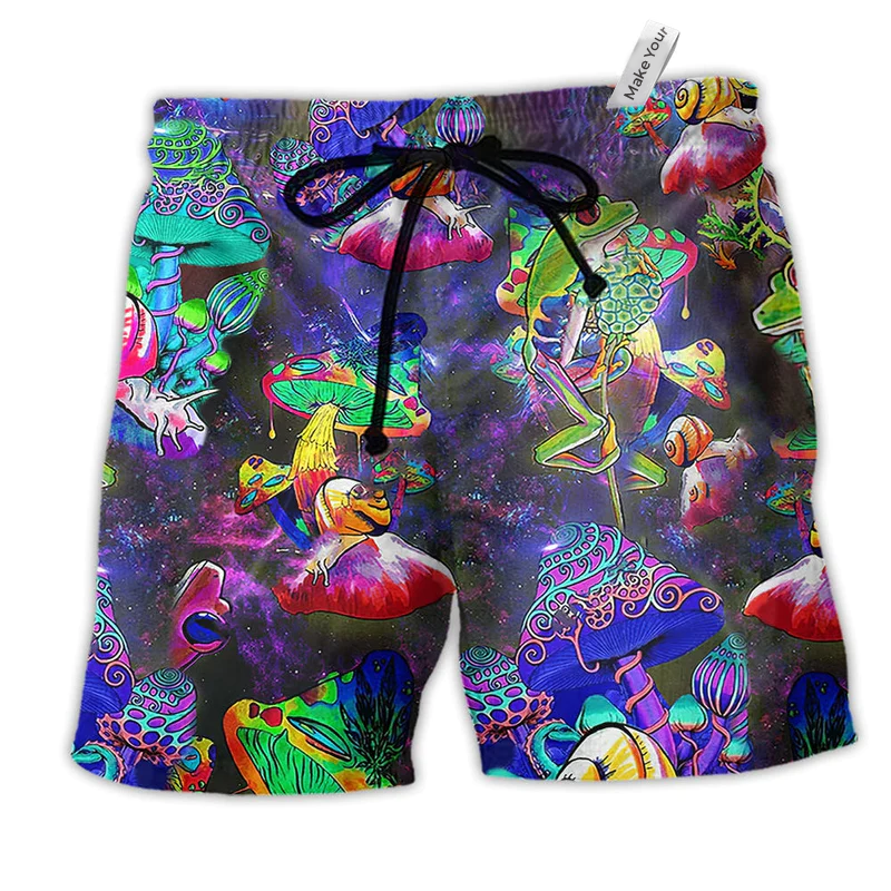 Frog Colorful Galaxy Mushroom Funny Hawaiian Beach Shorts For Bold Summer Vacation Style