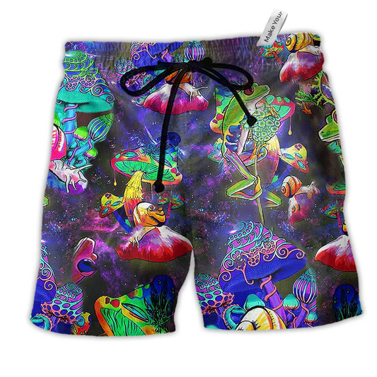 Frog Colorful Galaxy Mushroom Funny Hawaiian Beach Shorts For Bold Summer Vacation Style