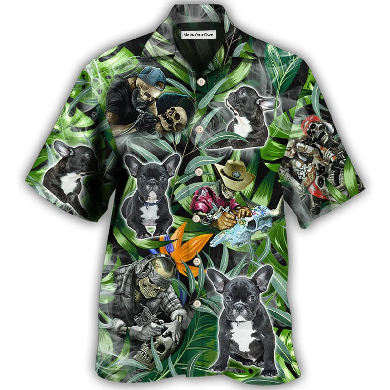 Tropical Skull French Bulldog Tatoo Smoke Hawaiian Shirt For Warm Weather Adventures And Everyday Comfort
