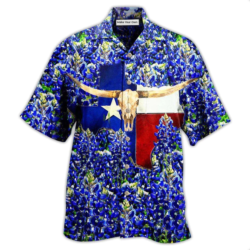 Texas Bluebonnet Hawaiian Shirt For Vacation Days And Relaxed Coastal Outings
