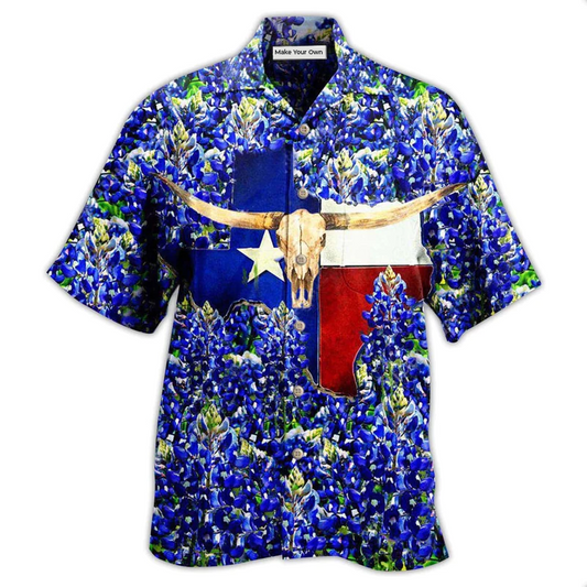 Texas Bluebonnet Hawaiian Shirt For Vacation Days And Relaxed Coastal Outings