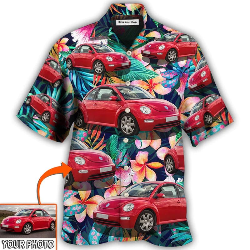 Luxury Tropical Floral Car Beetle Custom Photo Hawaiian Shirt For Summer Events And Casual Outdoor Wear