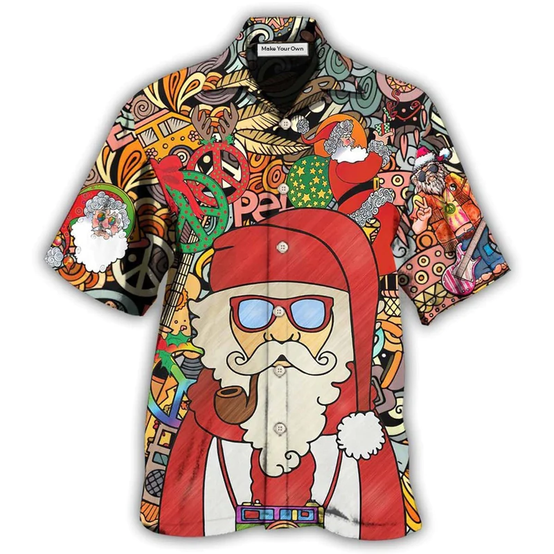Christmas Hippie Peace Hawaiian Shirt For Coastal Trips Outdoor Events And Relaxed Summer Wear