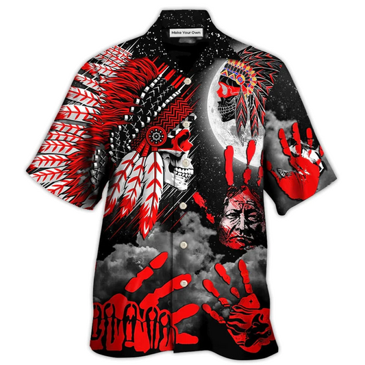 Bohemian Red Skull American Halloween Moon Night Hawaiian Shirt For Summer Vacation And Beach Travel