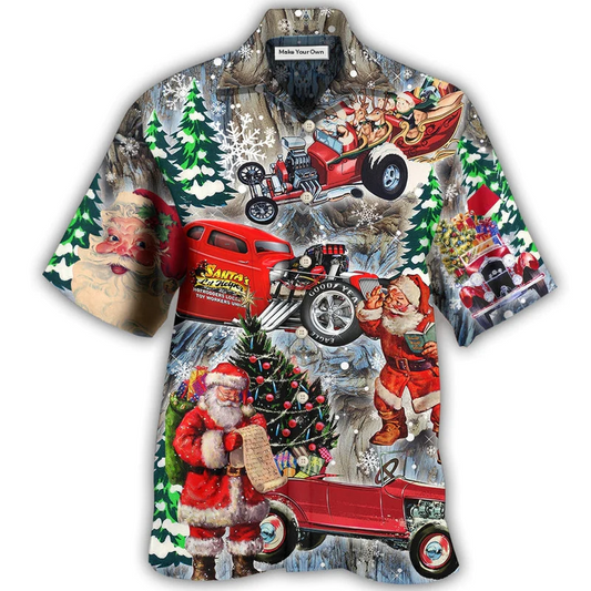 Christmas Playful Hot Rod Hawaiian Shirt For Resort Travel Summer Outings And Casual Gatherings
