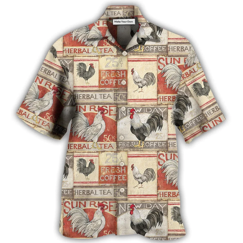 Chicken Farmhouse Patch Hawaiian Shirt Design Detail For Beach Days And Holiday Travel
