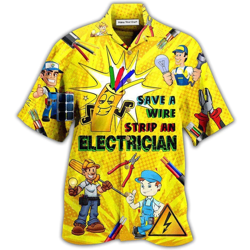 Electrician Wire Stip Hawaiian Shirt Artwork View For Weekend Travel And Beach Style