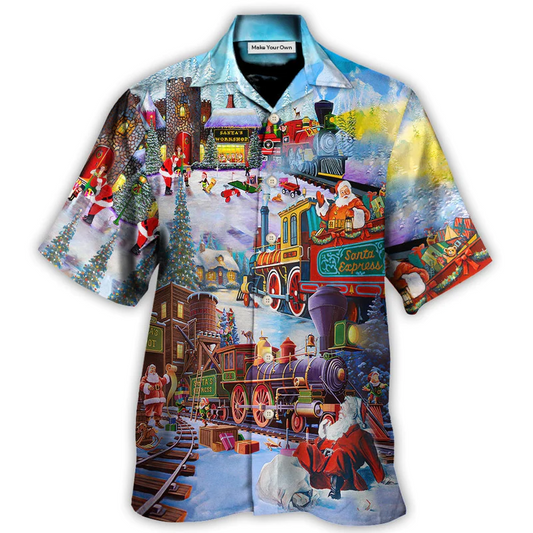 Christmas Holiday Santa Train Hawaiian Shirt Detailed Pattern View For Outdoor Gatherings