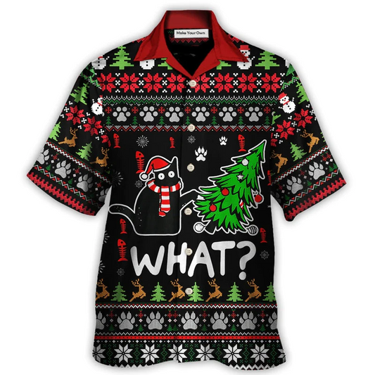 Black Funny Cat Wreck Tree Ugly Christmas Hawaiian Shirt Design Detail For Sunny Adventures And Casual Wear
