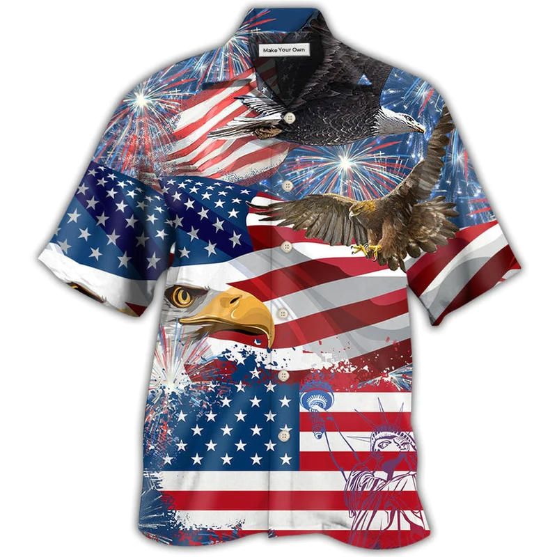 Eagle American 4Th July Freedom Hawaiian Shirt For Resort Getaways And Comfortable Summer Activities