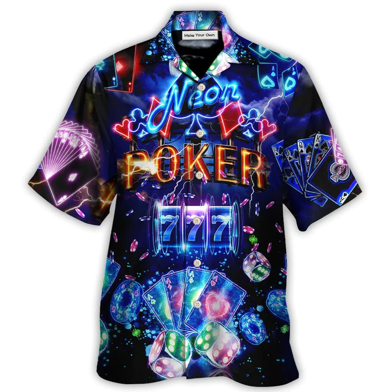 Neon Game Card Casino Slot Machine Jackpot Hawaiian Shirt Pattern View For Lightweight Everyday Style