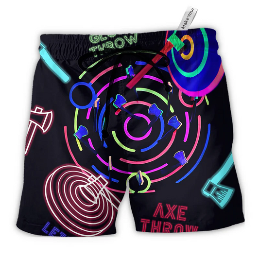 Neon Axe Throwing Beach Shorts For Casual Day Trips And Comfortable Daily Use