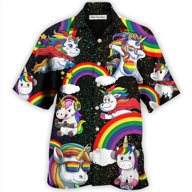 Rainbow Funny Pride Unicorn Hawaiian Shirt Design View For Casual Summer Styling