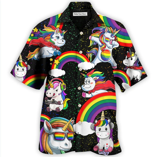 Rainbow Funny Pride Unicorn Hawaiian Shirt Design View For Casual Summer Styling