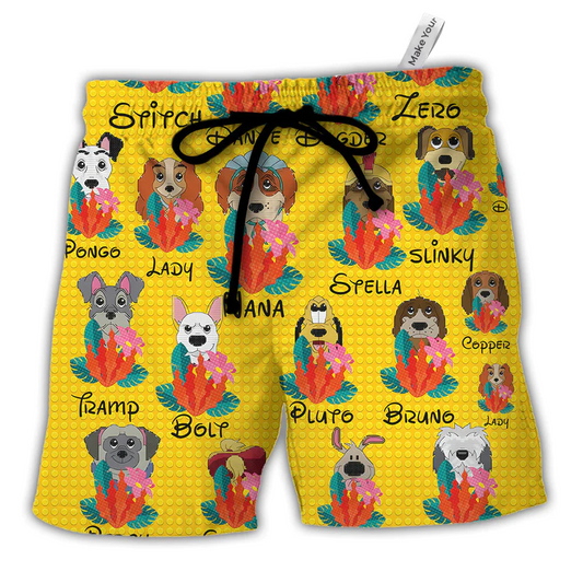 Tropical Floral Dog Building Block Beach Shorts For Casual Day Trips, Island Trips, And Comfortable Daily Use