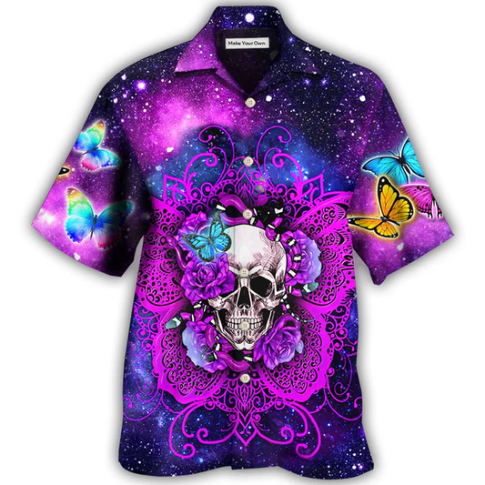 Floral Skull Butterfly Snake Lighting Hawaiian Shirt For Beach Parties And Weekend Getaways