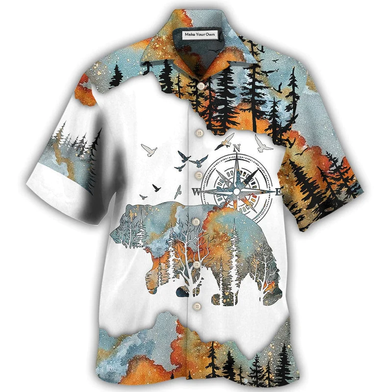 Camping Forest Hawaiian Shirt Artwork Detail For Resort Trips And Outdoor Activities