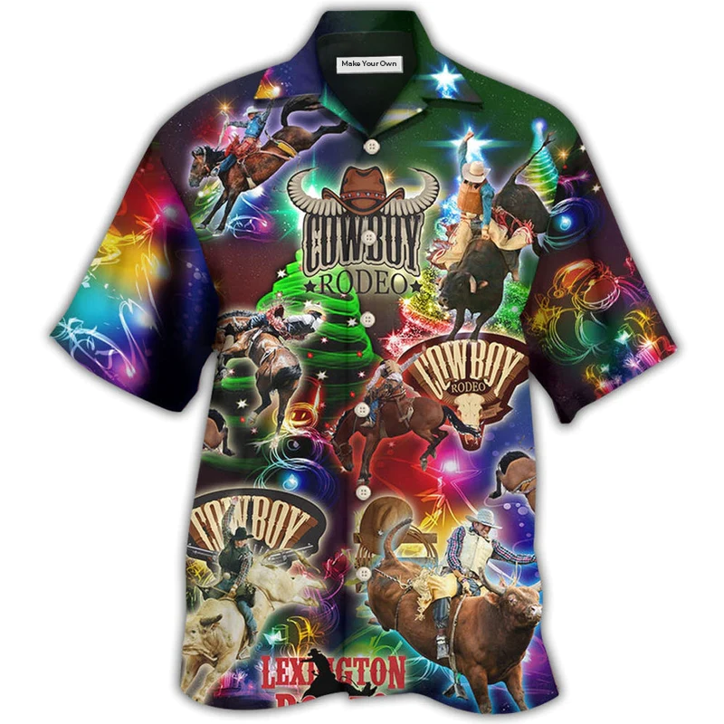 Festive Cowboy Rodeo Christmas Hawaiian Shirt For Vacation Days And Relaxed Coastal Outings