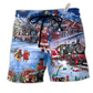 Christmas Santa And Train Happiness Hawaiian Beach Shorts For Warm Weather Celebrations