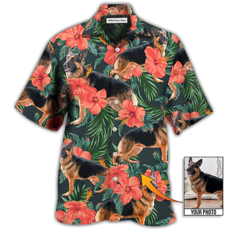 Tropical German Shepherd Custom Photo Hawaiian Shirt For Summer Events And Casual Outdoor Wear