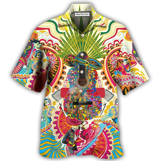 Bohemian Guitar Peace Hawaiian Shirt For Beach Parties And Weekend Getaways