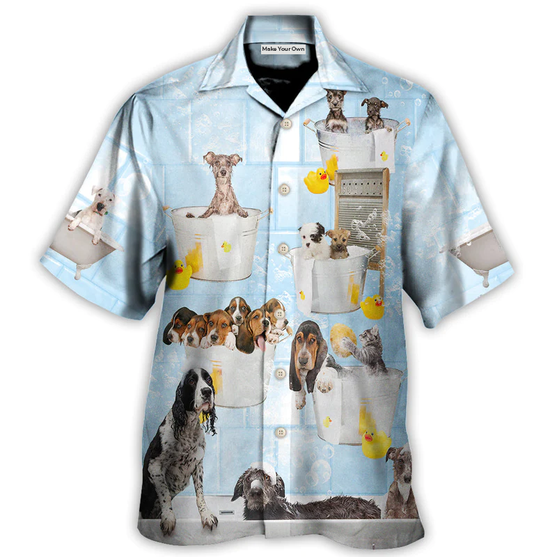 Dog Grooming Shower Bathroom Hawaiian Shirt Pattern Detail For Tropical Vacations